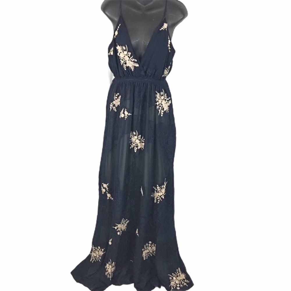 Haute Hippie Silk Embroidered Floral And Lace Maxi Dress Size 4